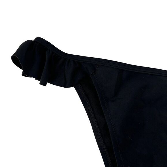 Ocean Blues Bikini Bottom Solid Black Side Ruffles Cheeky Womens Size Large Swim - Picture 3 of 7